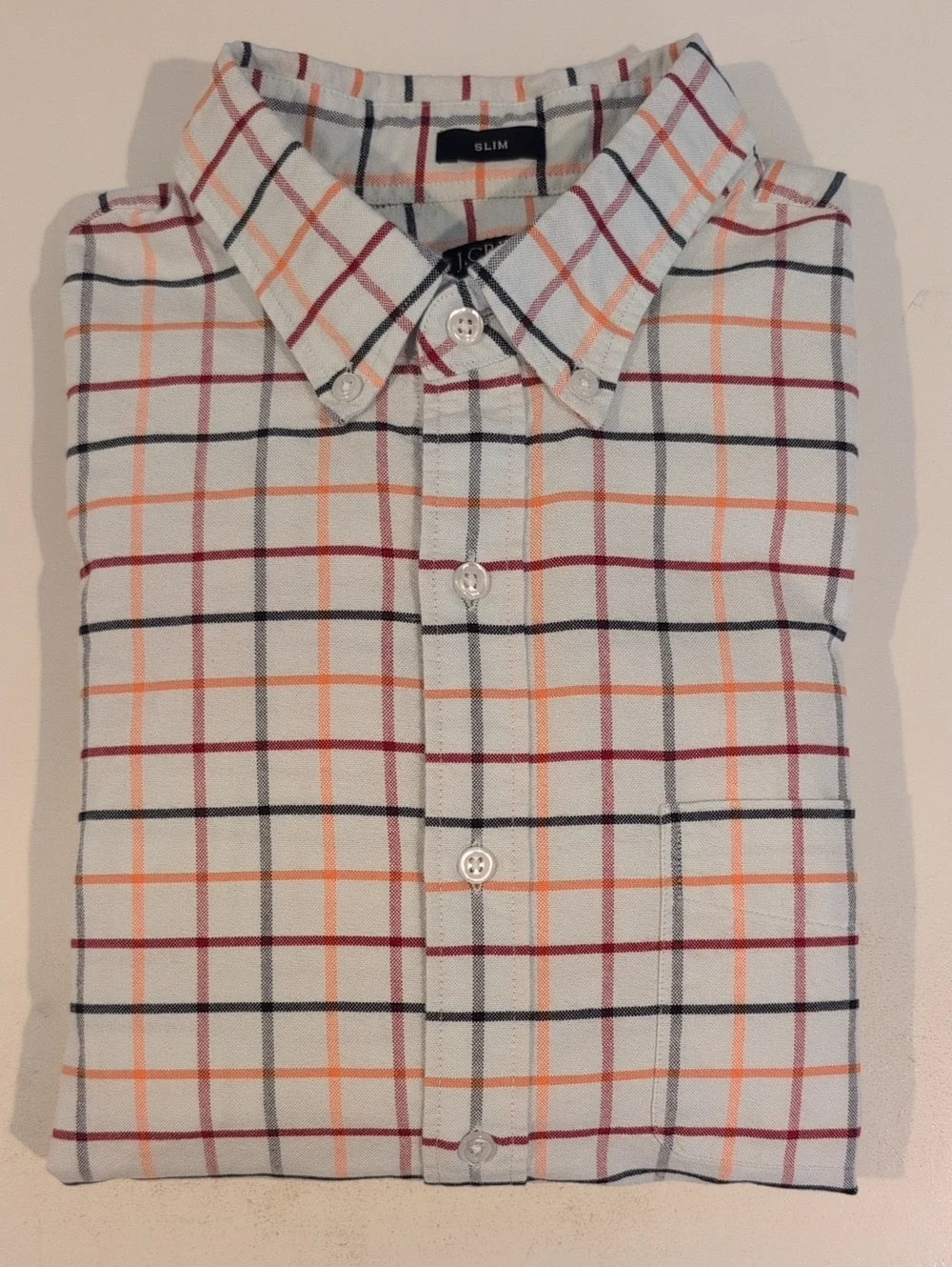 J. Crew Mens L Slim Flex Oxford Long Sleeve Button Down Plaid Shirt Style #AD163